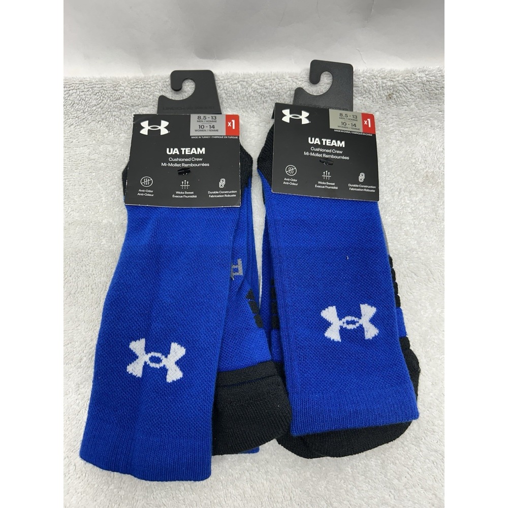 Lot of 2 Under Armour Team Men's 8.5-13/Women's 10-14 Blue Cushioned Crew Socks